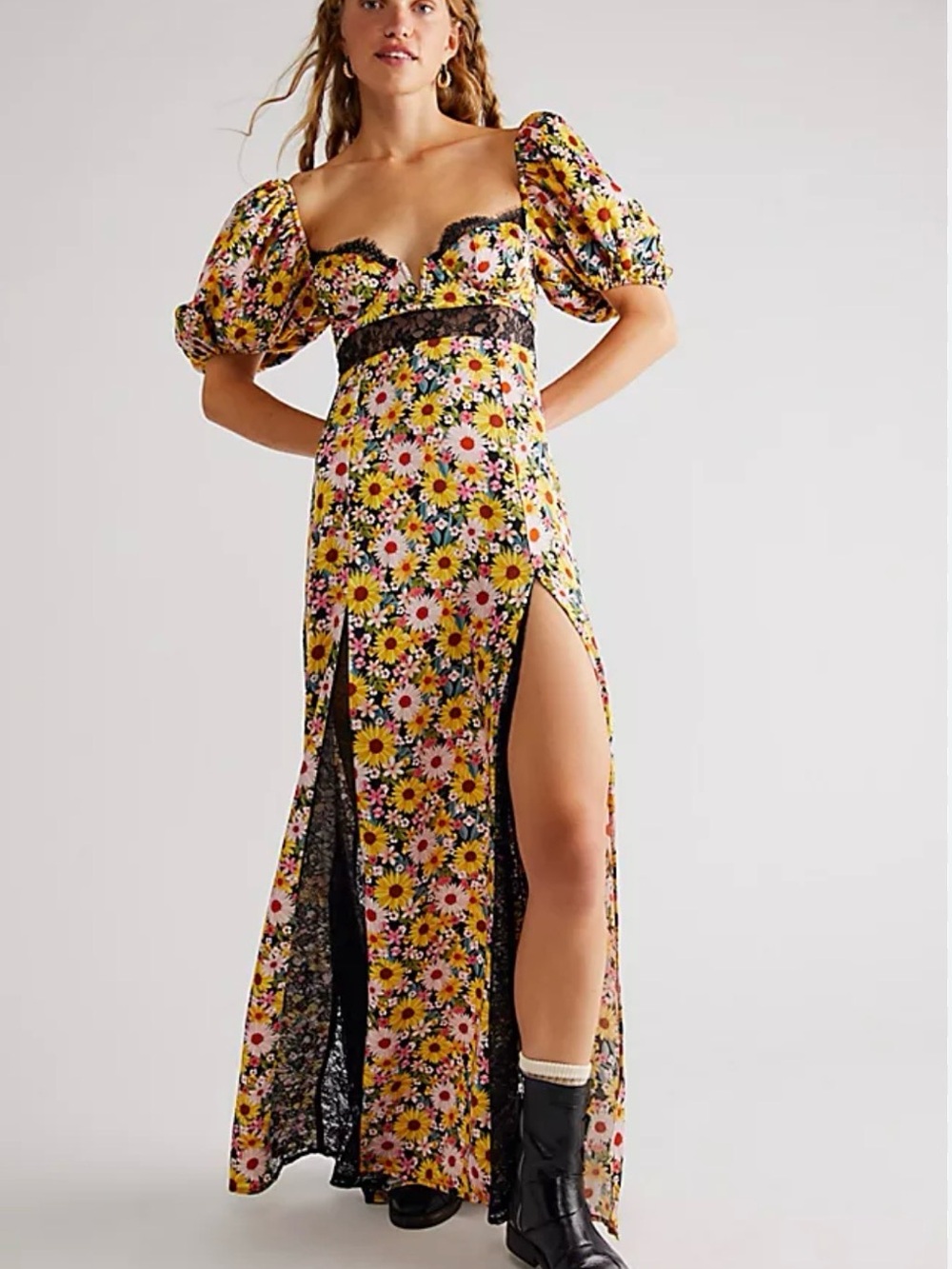 For love and lemons Sylvia floral lace puff sleeve dress